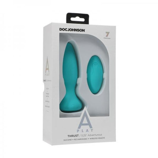 A - play Thrust Adventurous Rechargeable Silicone Anal Plug With Remote Teal - The Pleasure Toys